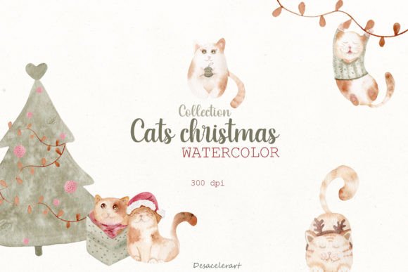 Cats Christmas Collection: Watercolor Illustrations