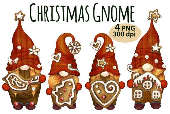 Christmas Cookie Gnome Clipart PNG Set: Festive Illustrations