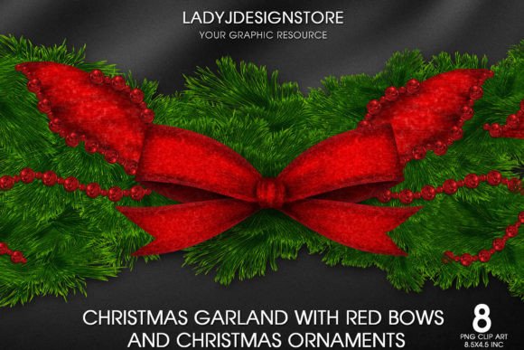 Christmas Garland with Red Bows: Festive Illustrations