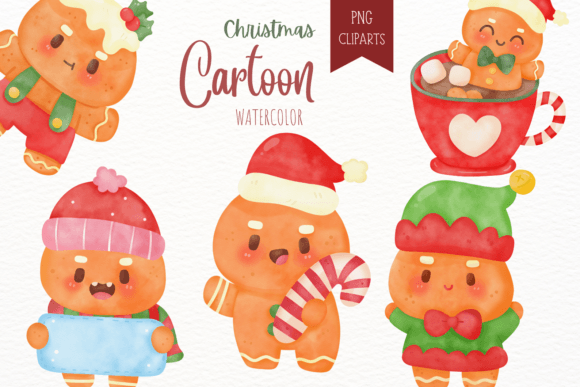 Christmas Gingerbread Watercolor: Kawaii Illustrations