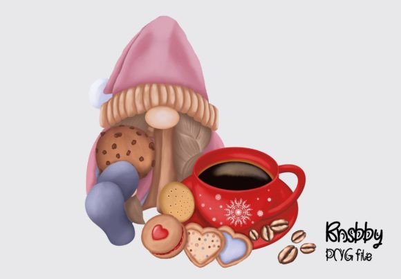 Christmas Gnome with Coffee and Cookies Illustrations Review