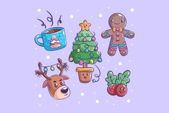 Christmas Icon Set Hand Drawn Cartoon: Review for Illustrations