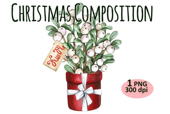 Christmas Mistletoe Gift Composition PNG: Festive Illustrations
