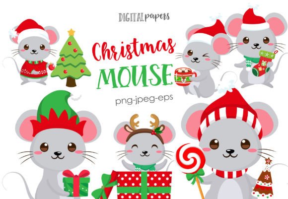 Christmas Mouse Illustrations for Festive Crafts