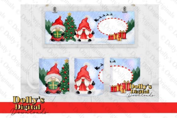 Christmas Present Gnome Mug Wrap: Festive Illustrations