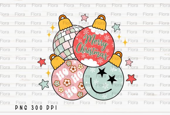 Merry Christmas Balls Vintage Groovy PNG Illustrations