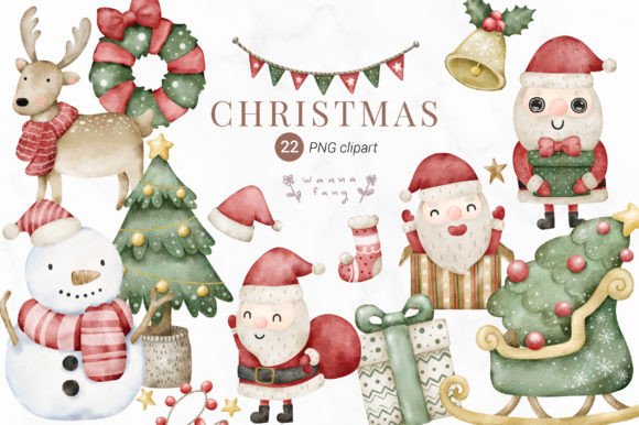 Watercolor Christmas Cartoon Clipart: Festive Illustrations