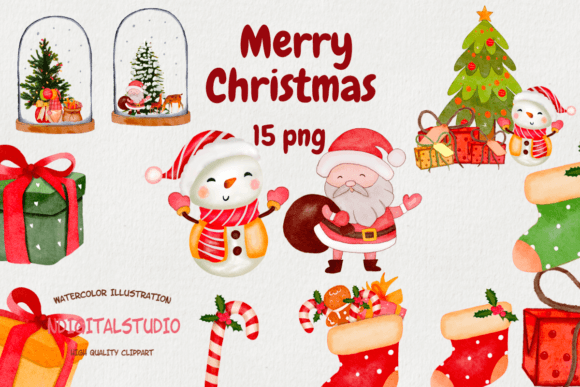 Watercolor Merry Christmas Clipart: Festive Illustrations