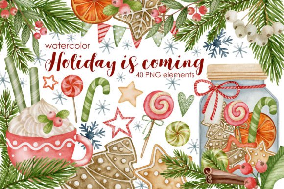 Watercolor Merry Christmas Clipart for Illustrations